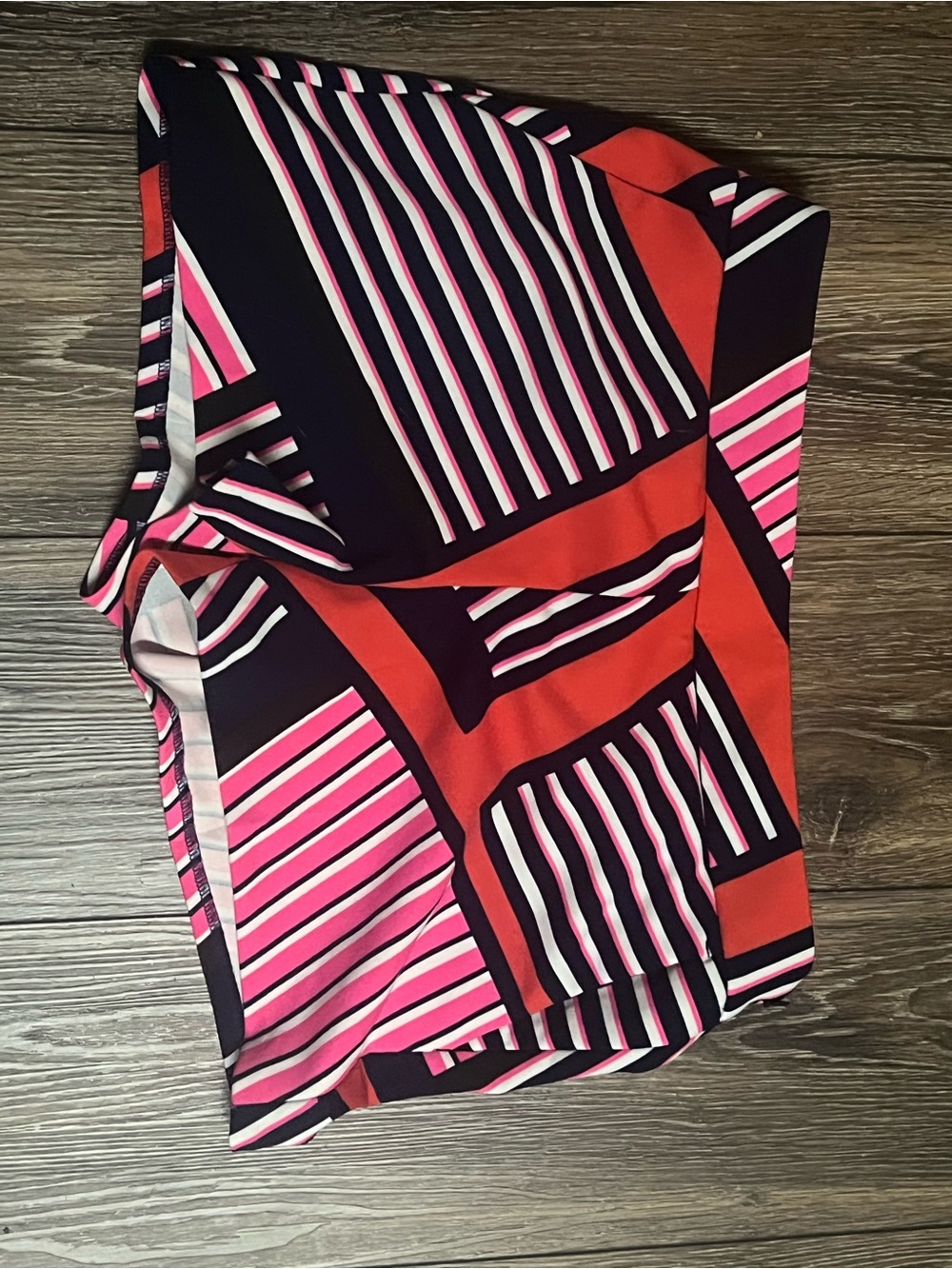 Express Women's Bold Stripe Print Shorts in Black, Pink & Red with matching top